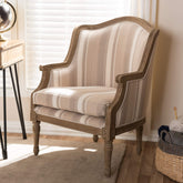 Striped Charlemagne Traditional French Accent Chair, Oak Brown